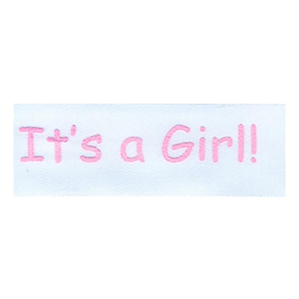 Sullivans Satin Ribbon, It's A Girl White Pink- 25mm