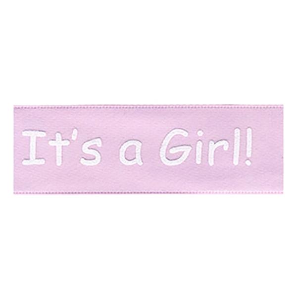 Sullivans Satin Ribbon, It's A Girl Light Pink White- 25mm