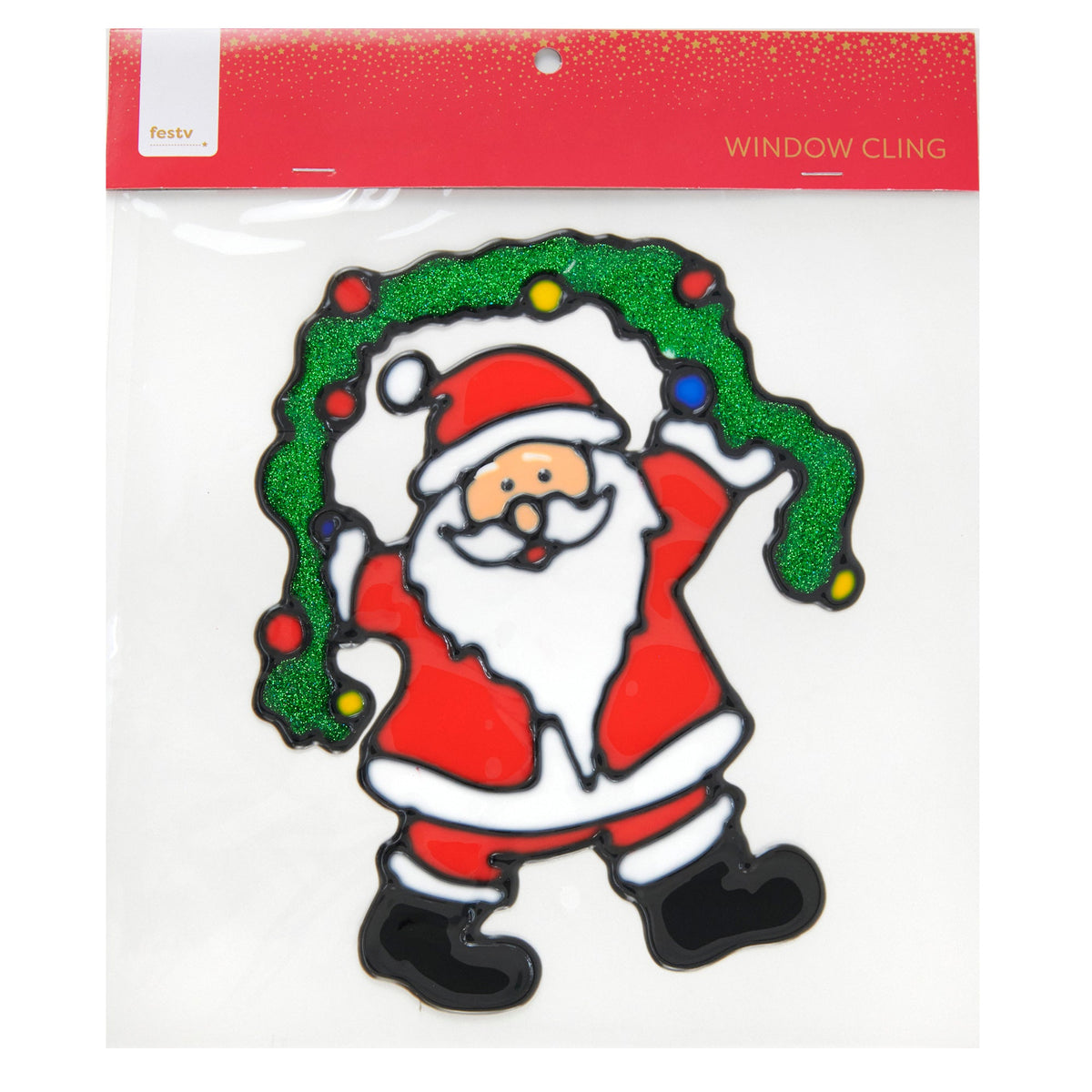 Christmas Santa With Garland With Cling- 25x0.16x25cm