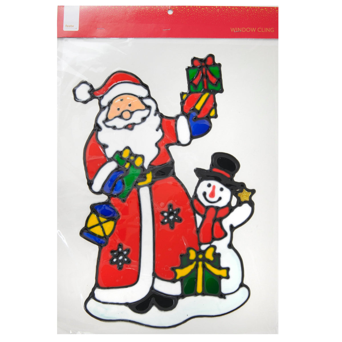 Christmas Window Cling, Santa and Snowman- 33x0.16x42cm
