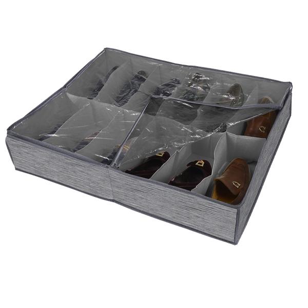 Mayd Underbed Shoe Storage with Zipper Cover, 12 Grids- 15cmx60cmx74.5cm