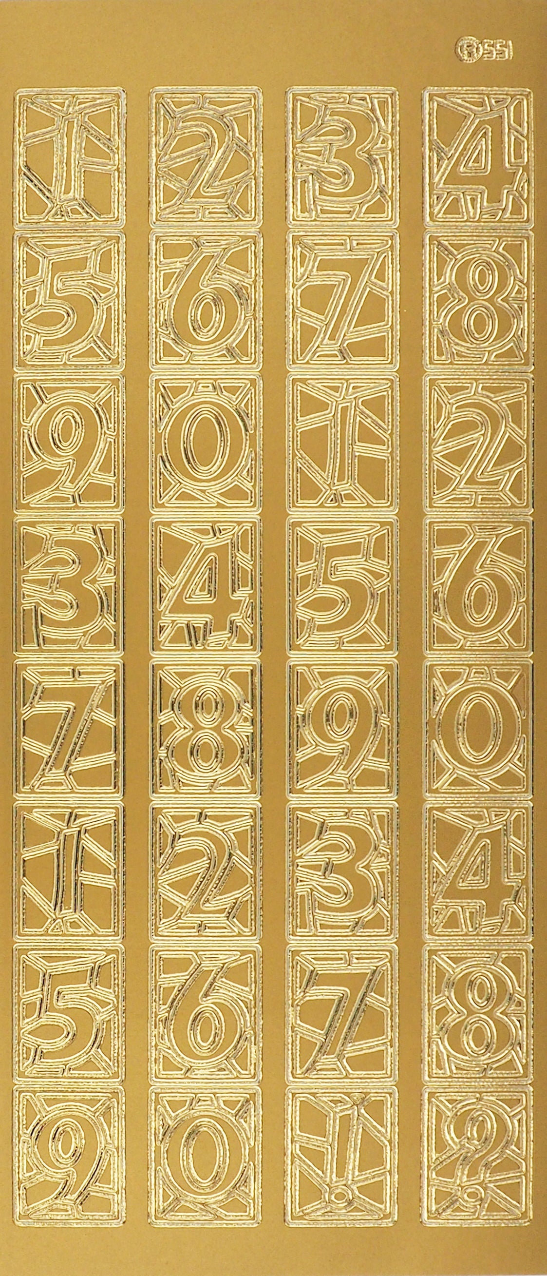 Arbee Foil Stickers Numbers Framed, Gold