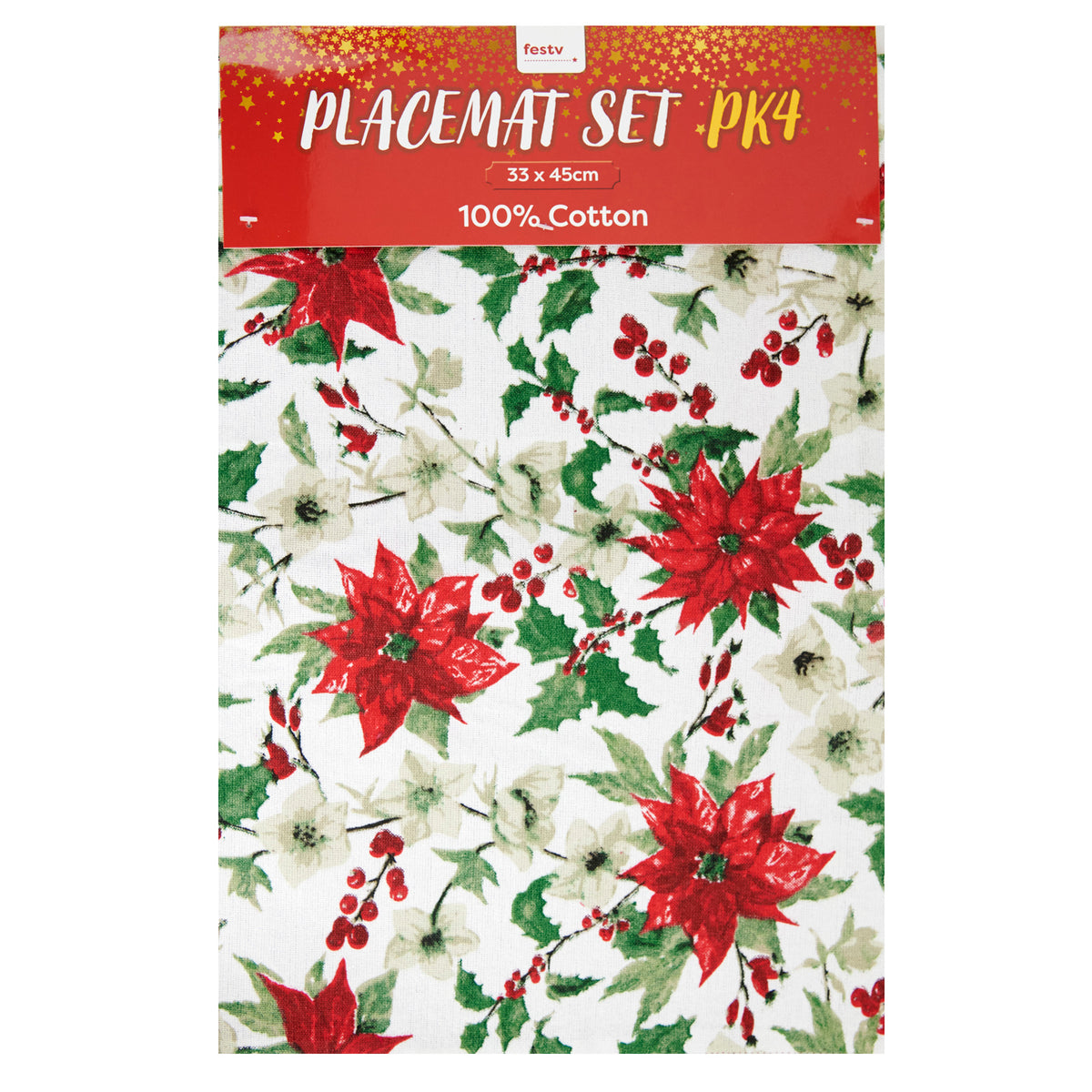 Christmas Placemat, Photinia Printed- 4set