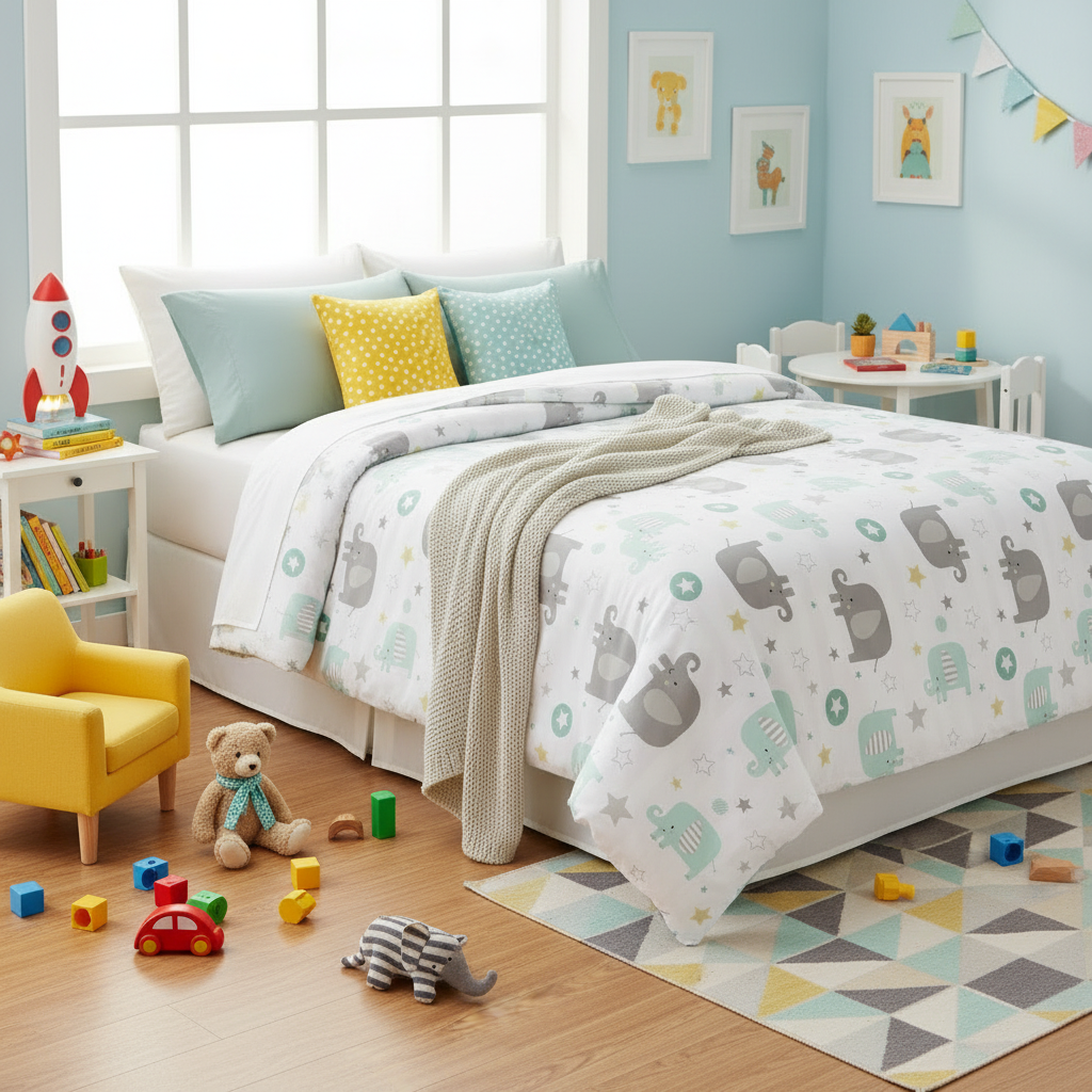 Formr Junior Reversible Cot Comforter, Elephant- 83x106cm