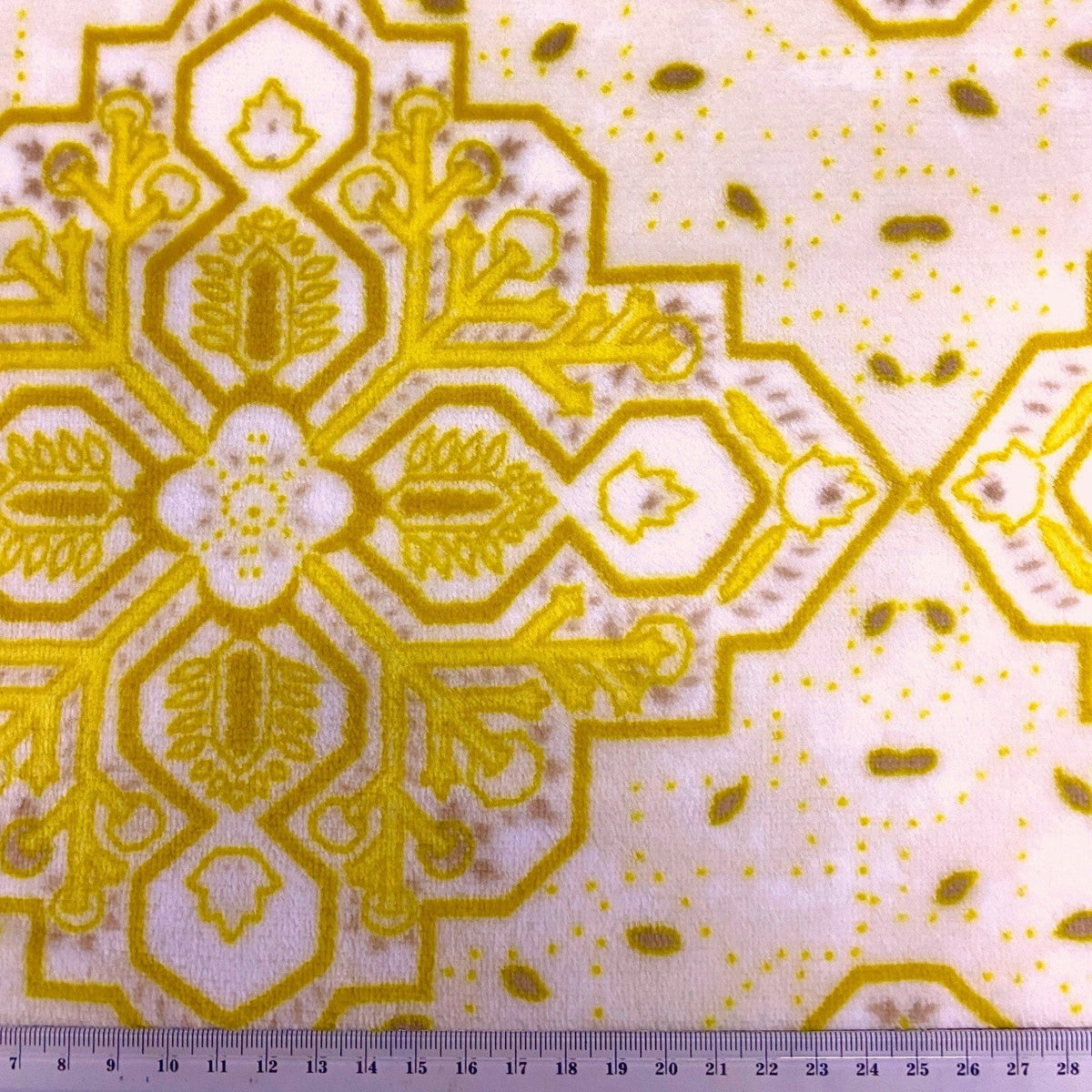 Printed Coral Fleece Fabric, White Gold Abstract-155cm