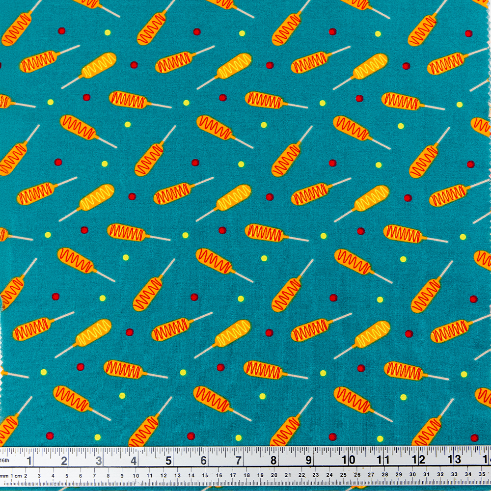 Print Craft & Quilting Fabric, Corn Dogs On Navy- Width 112cm