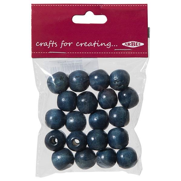 Arbee Wood Beads, Round 16mm Blue- 20pc