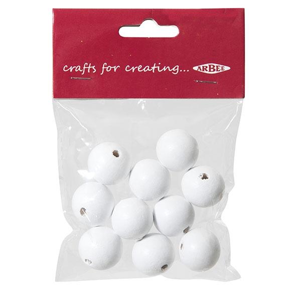 Arbee Wood Beads, Round 20mm White- 10pc