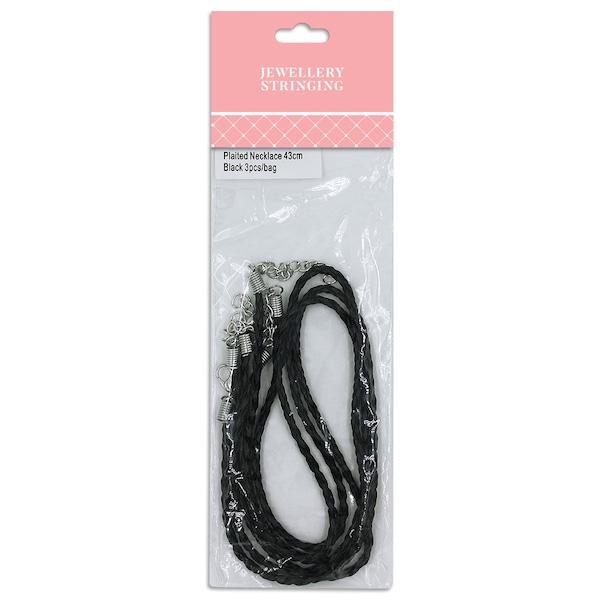 43cm Plaited Necklace, Black- 3pc- Sullivans