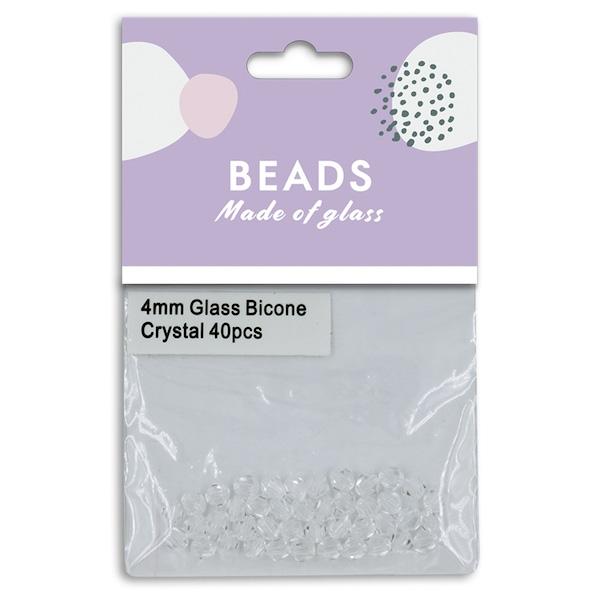 4mm Glass Bicone Beads, Crystal- 40pc- Sullivans