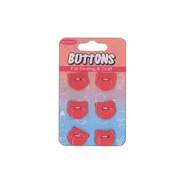 Sullivans Plastic Button, Red Bear Face