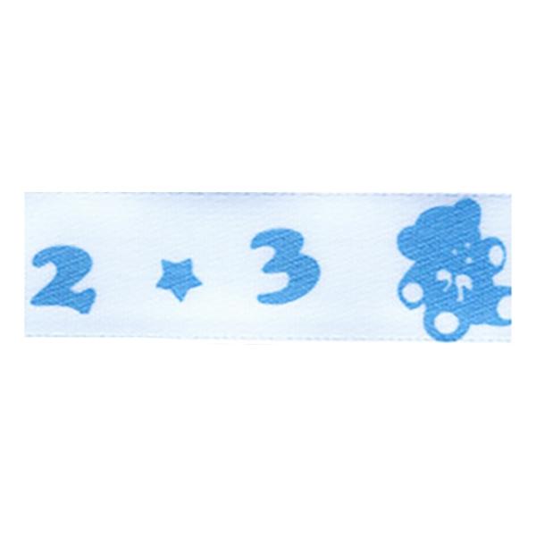 Sullivans Satin Ribbon, ABC Bear White Blue- 15mm