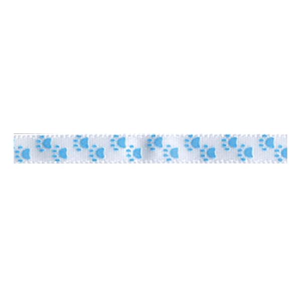 Sullivans Satin Ribbon, Paw Prints White Blue- 6mm