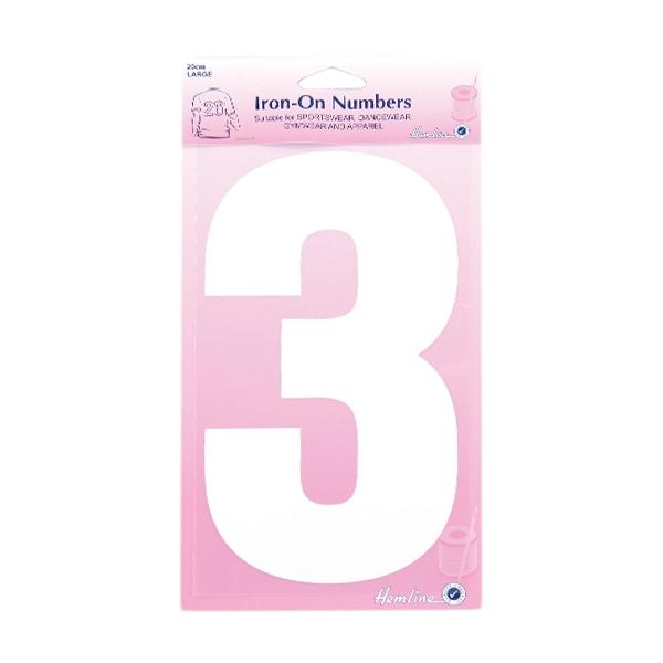 Hemline Iron On Numeral, White 3- 20cm