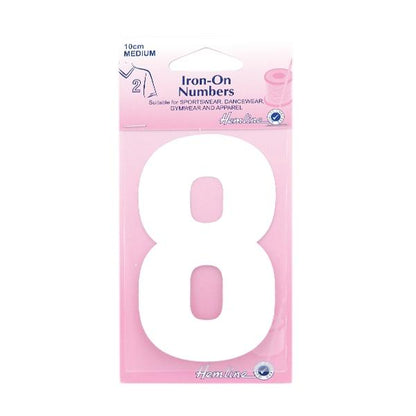 Hemline Iron On Numeral, White 8- 10cm