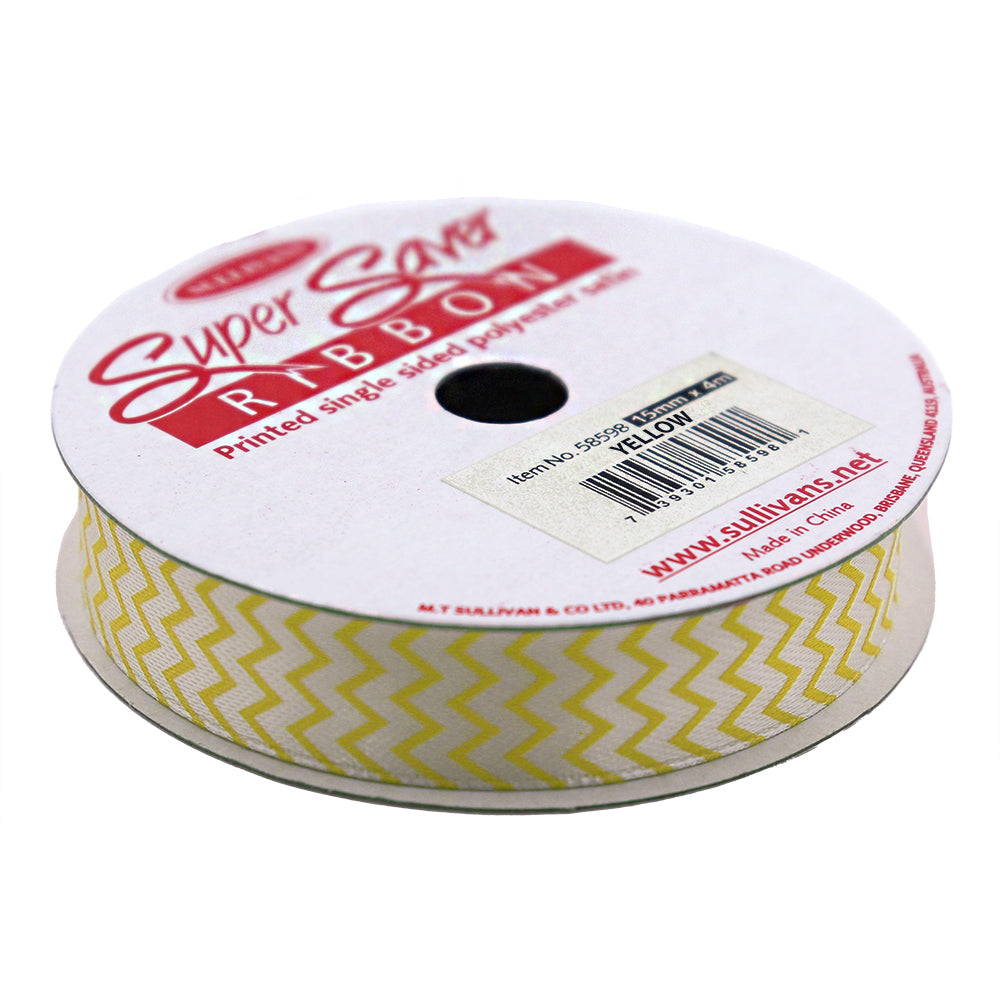 Sullivans Satin Ribbon, Chevron Yellow- 15mm