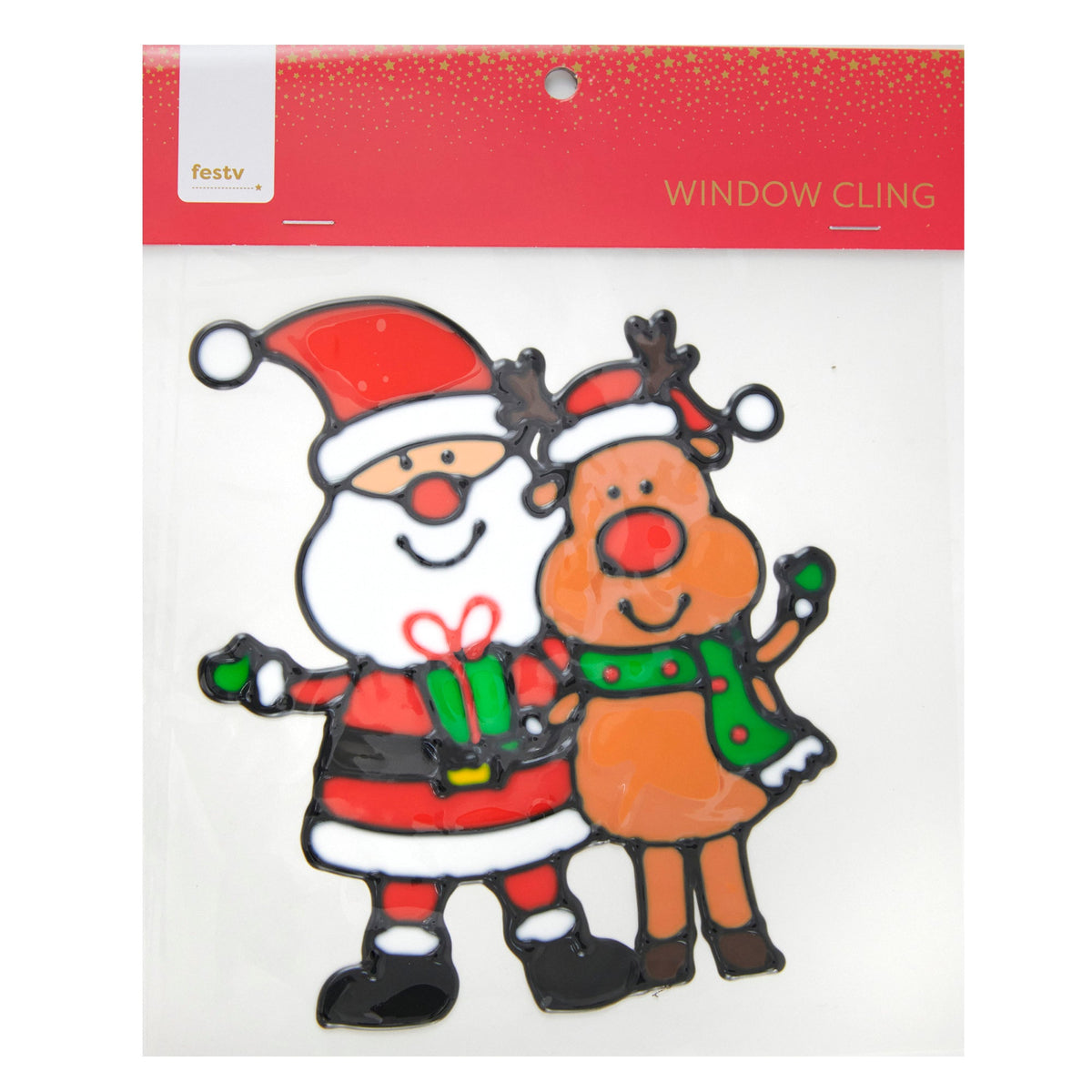 Christmas Window Cling, Santa And Reindeer- 20x0.16x20cm