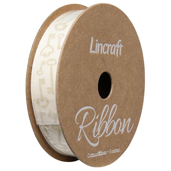 Cotton Ribbon, Keys Silver- 15mm x 3m