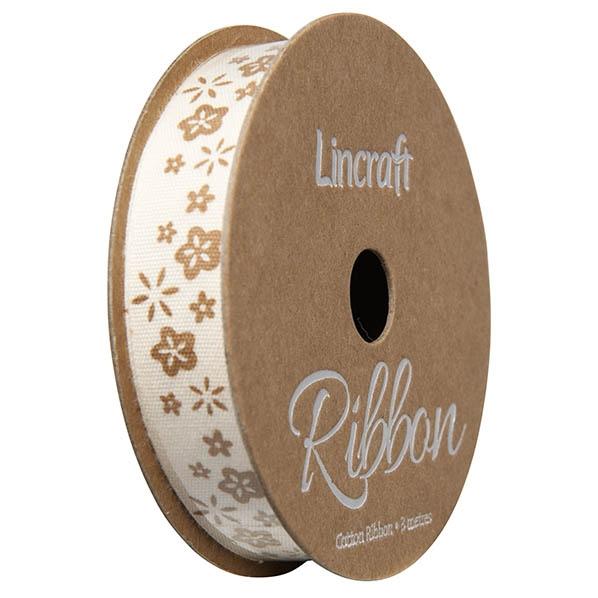 Cotton Ribbon, Sand Flowers- 15mm x 3m