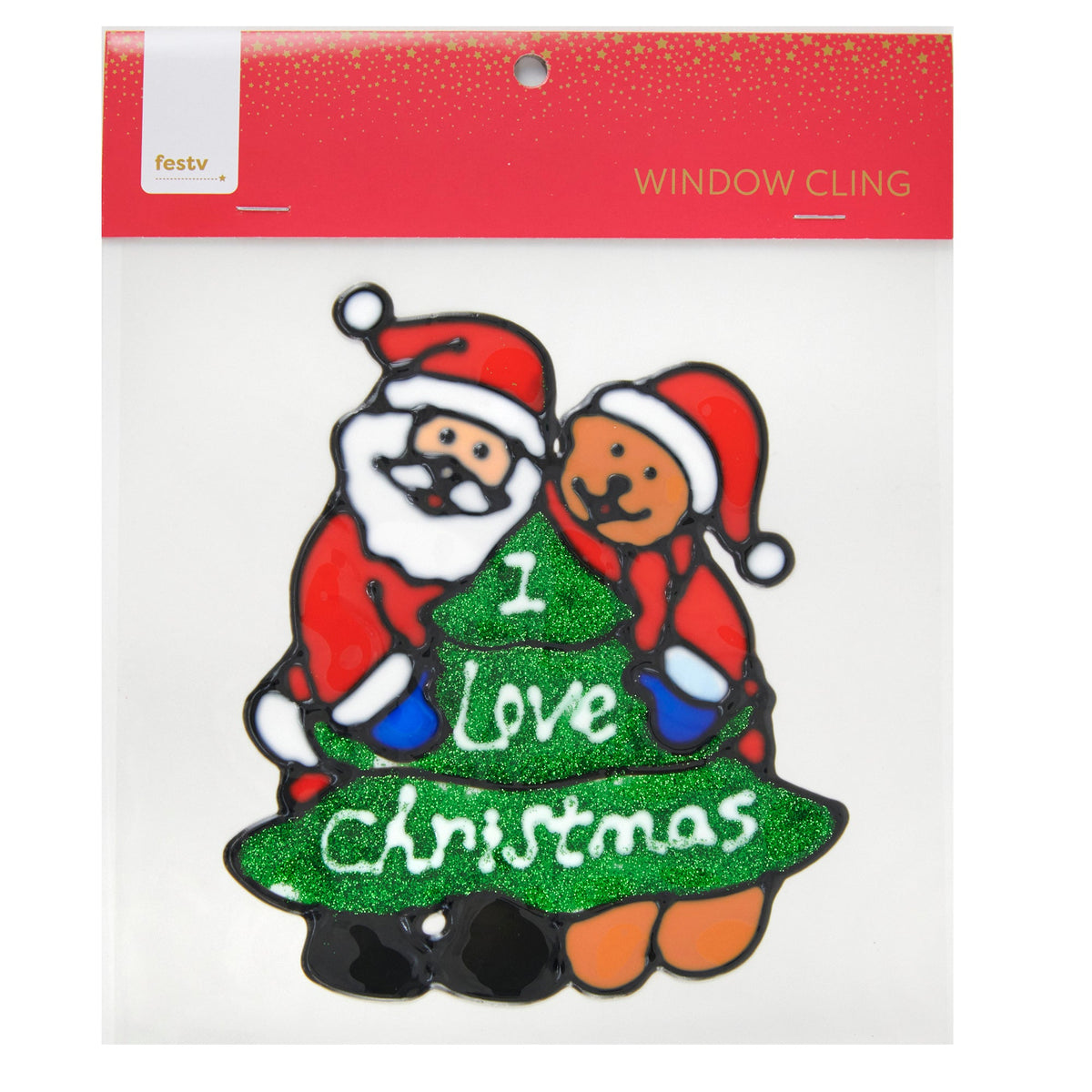 Christmas Christmas Cling, Santa And Bear I Love- 20x0.16x20cm