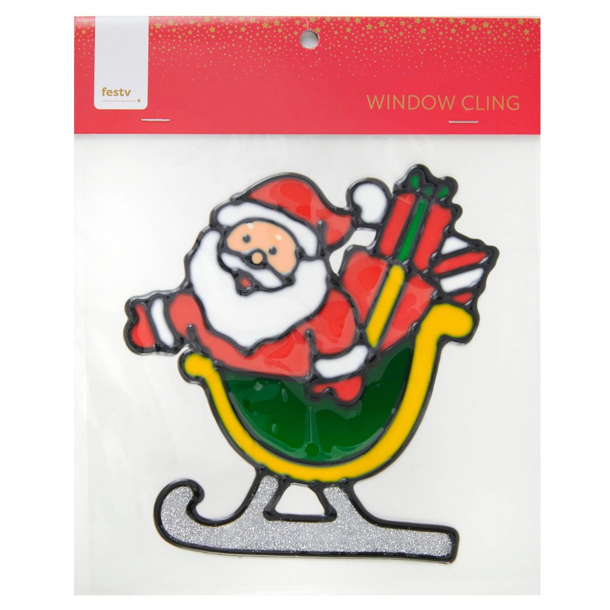 Christmas Window Cling, Santa On Sleigh- 20x0.16x20cm