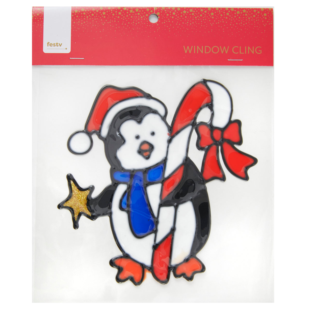 Christmas Penguin With Candy Cane With Cling- 20x0.16x20cm