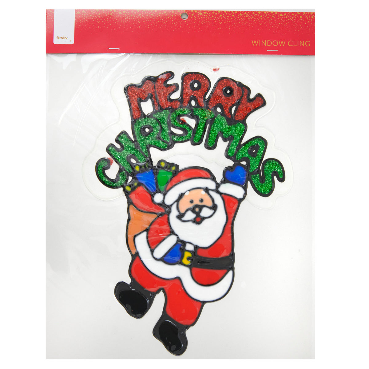 Christmas Window Cling, Santa Merry Christmas- 30x0.16x33cm