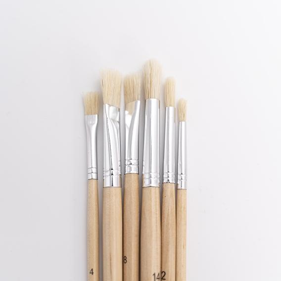 Makr Hog Bristle Brush Set, Flat and Round- 6pk
