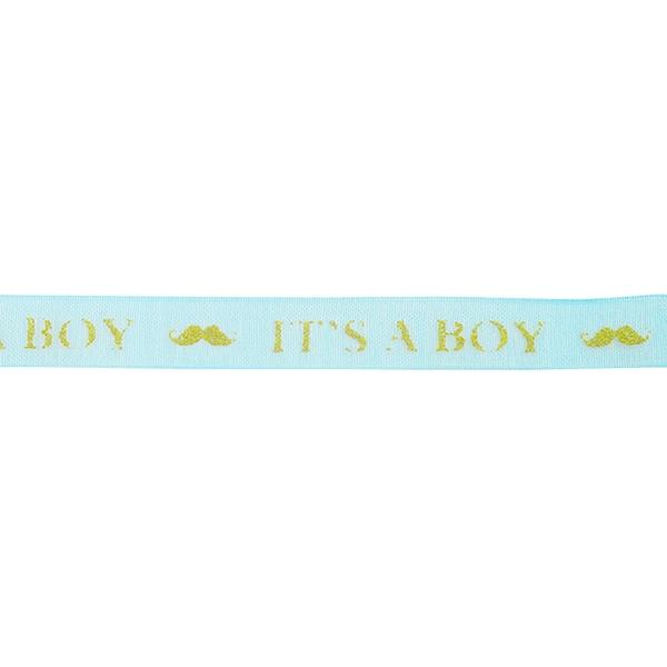 Makr Ribbon, Gold It's A Boy Blue Organza- 9mmx9.1m