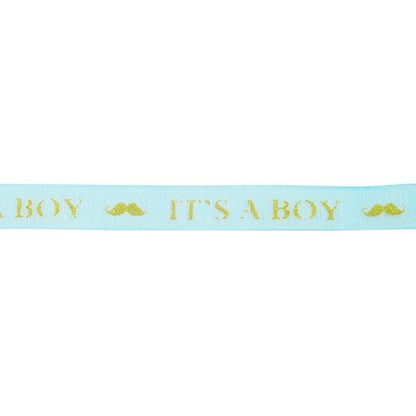 Makr Ribbon, Gold It's A Boy Blue Organza- 9mmx9.1m