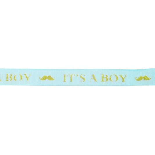 Makr Ribbon, Gold It's A Boy Blue Organza- 9mmx9.1m