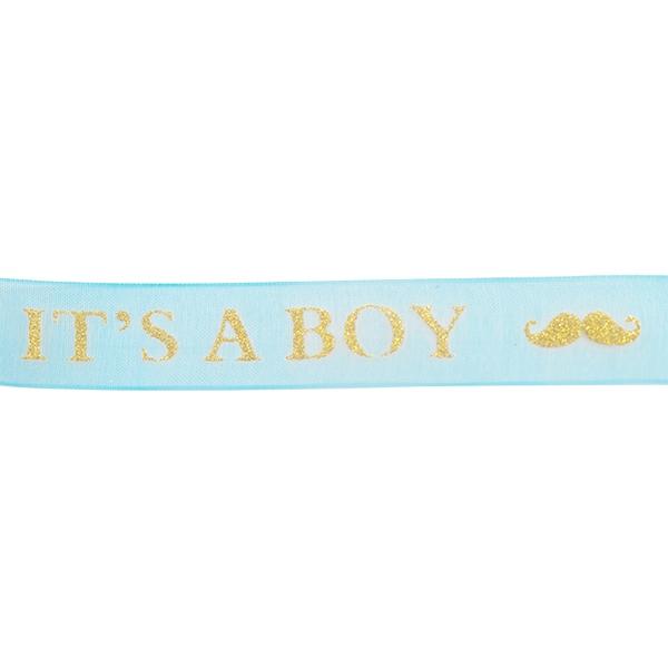 Makr Ribbon, Gold It's A Boy Blue Organza- 16mmx4.5m