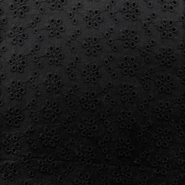 Broderie Anglaise Fabric, Black- 130cm