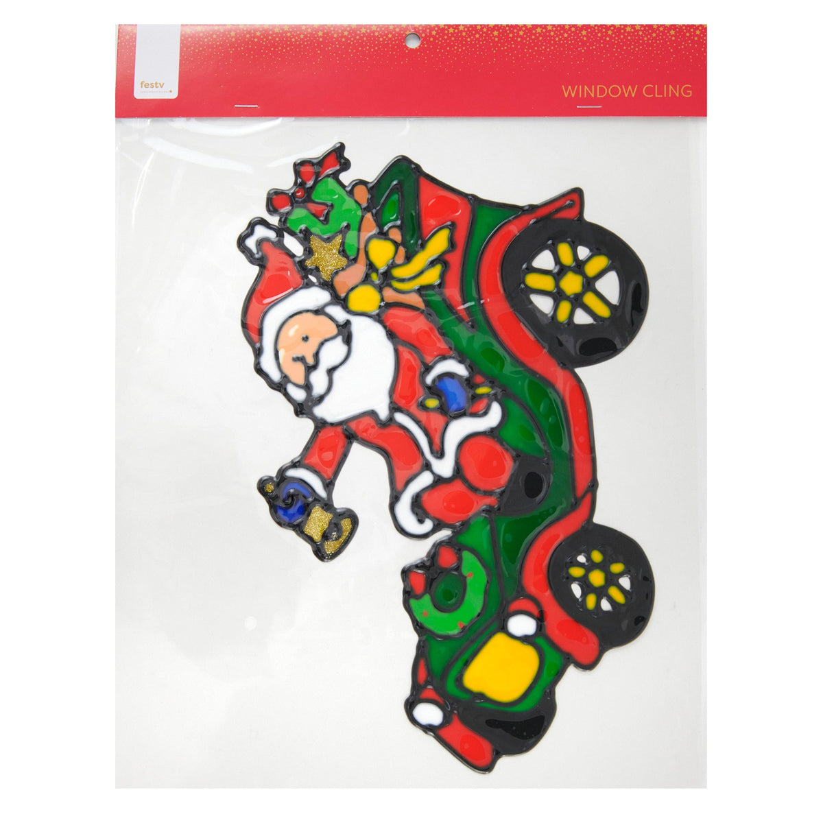 Christmas Santa With Presents In Car Window- 30x0.16x33cm