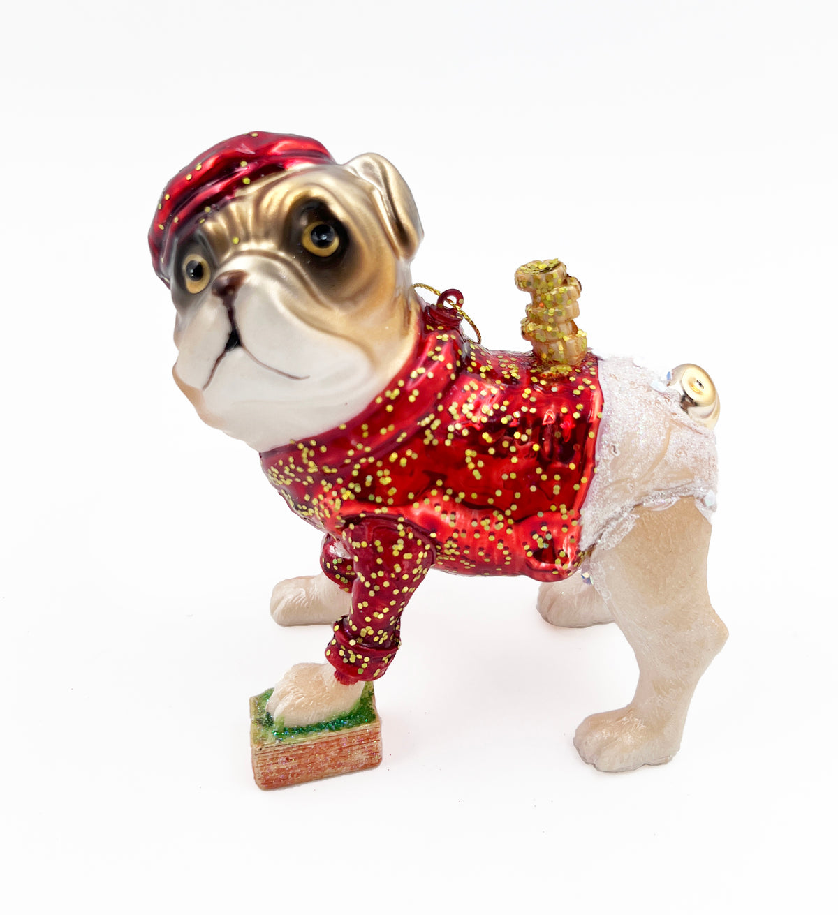Christmas Glass Figure, Bell Hop Dog- 11x6.5x11.6cm