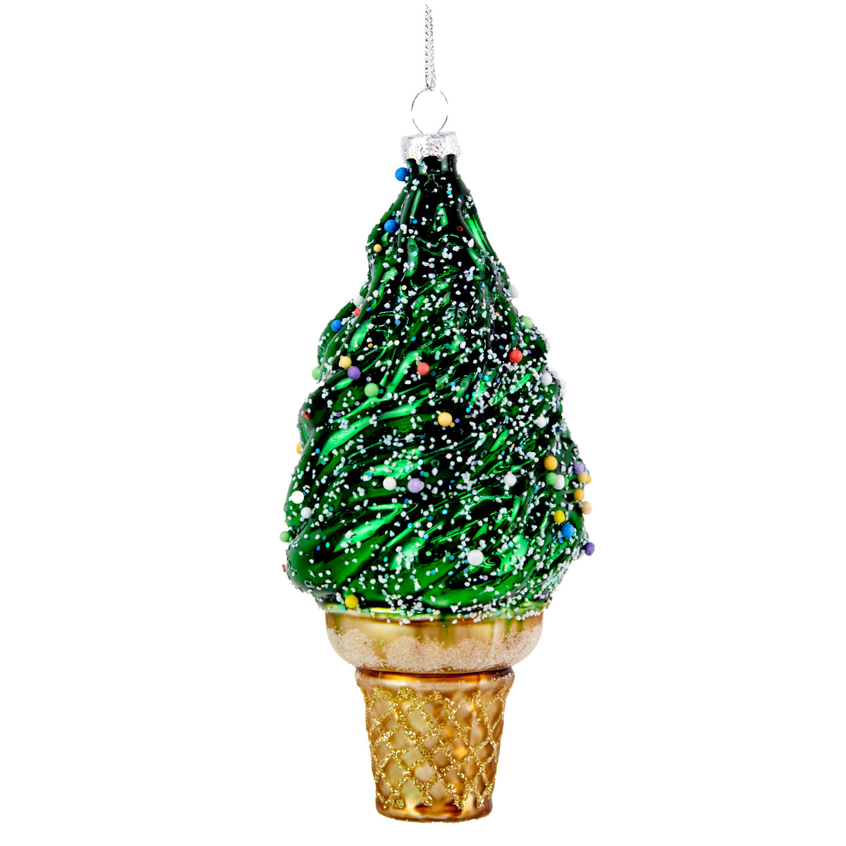 Christmas Glass Figure, Green Ice Cream- 6.8x7.2x15.2cm