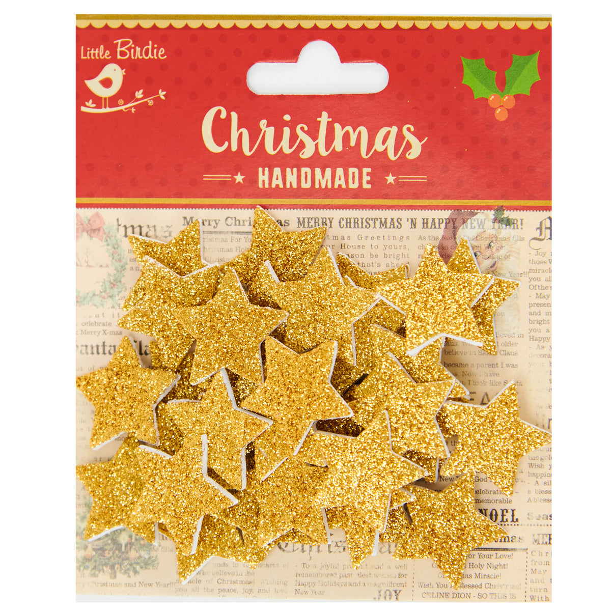 Christmas Foam Glitter Embellishment, Golden Star- 2.5cm