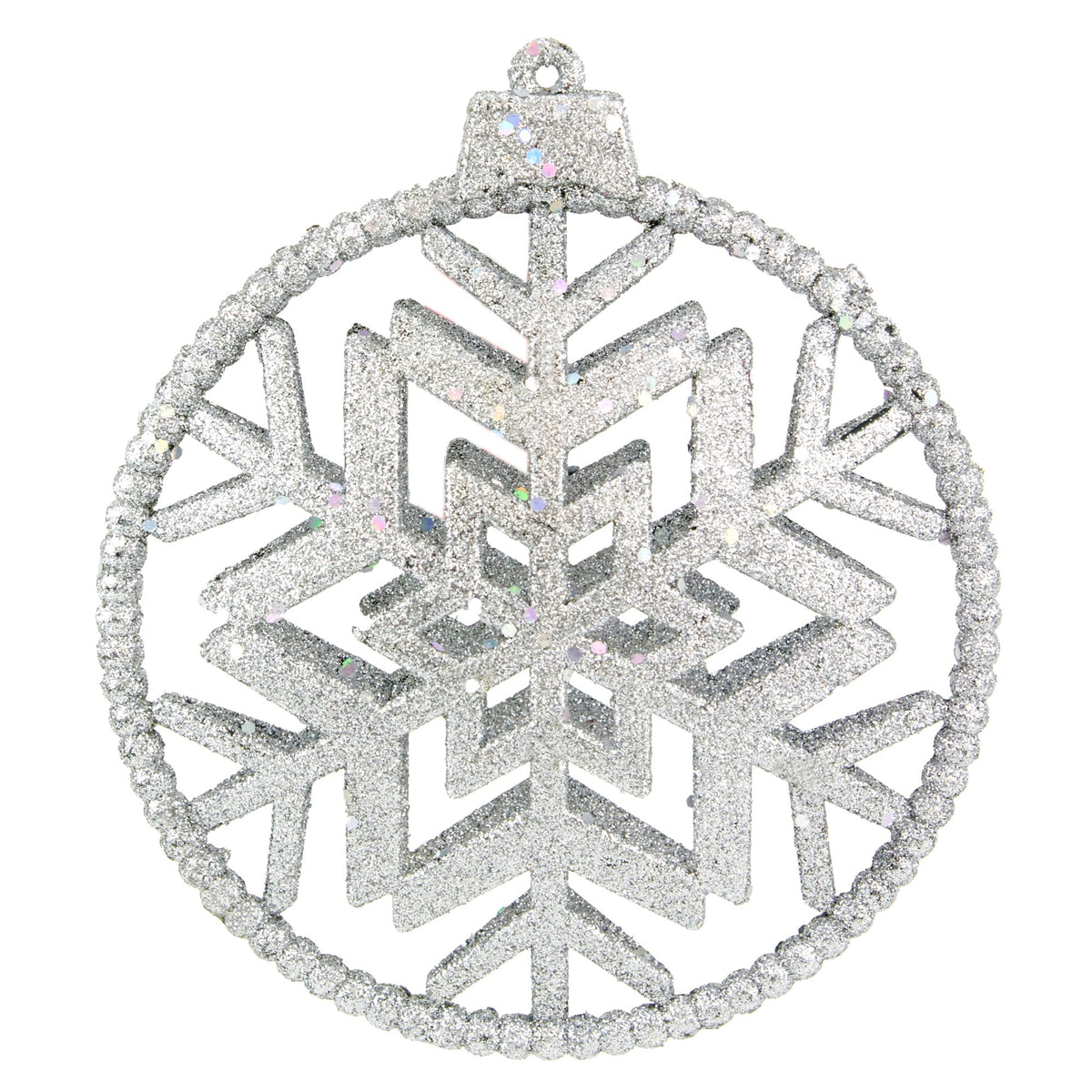 Christmas Ball, Glitter Round Flat with Snow- 18cm