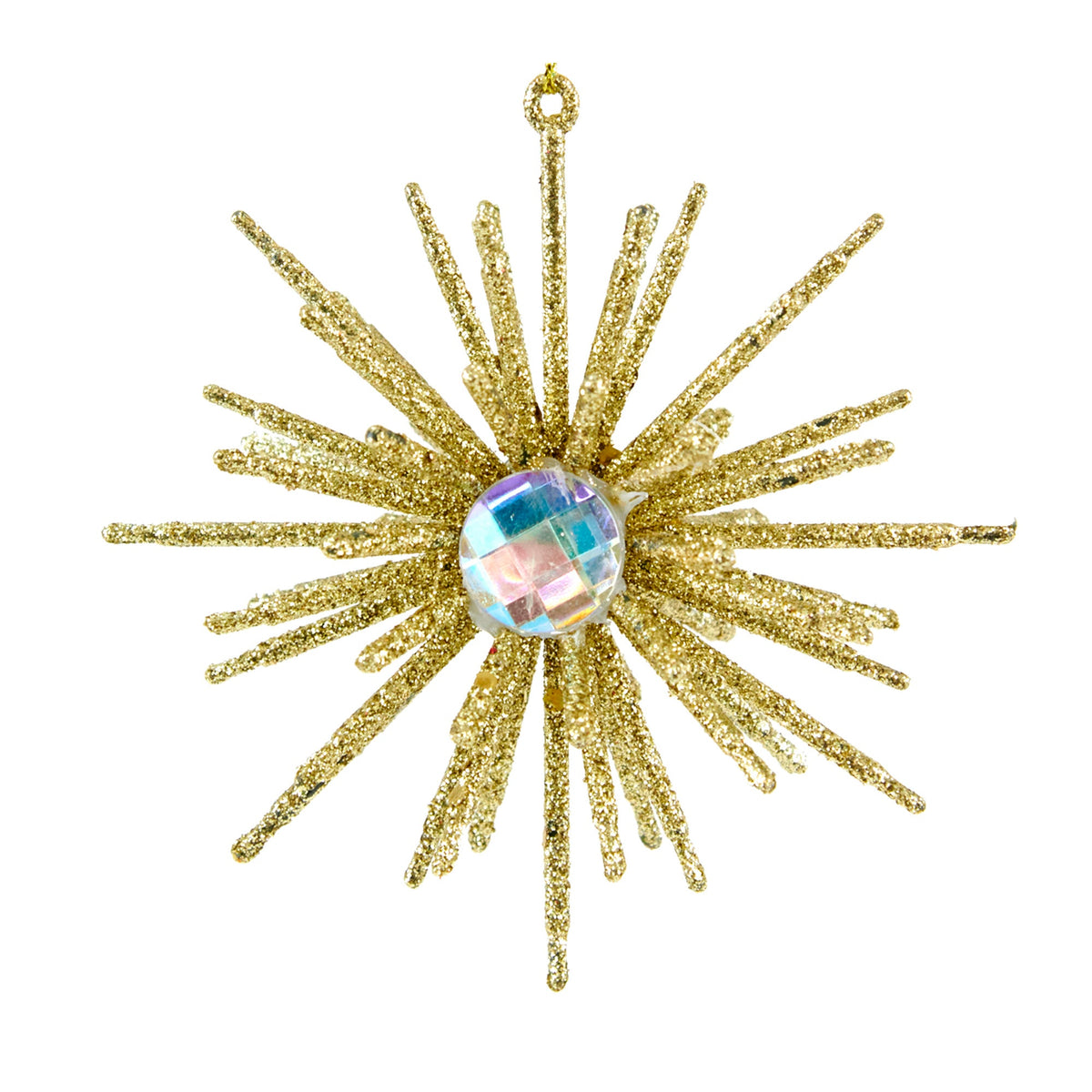 Christmas Hanging Ornament Glitter Snowflake with Sequin, Gold- 10cm
