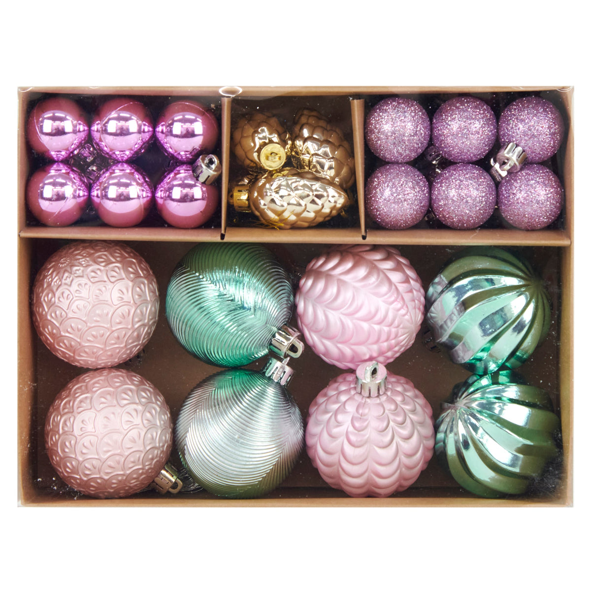 Christmas Ornate Bauble Set in Craft PVC Box, 6cm- 36pk