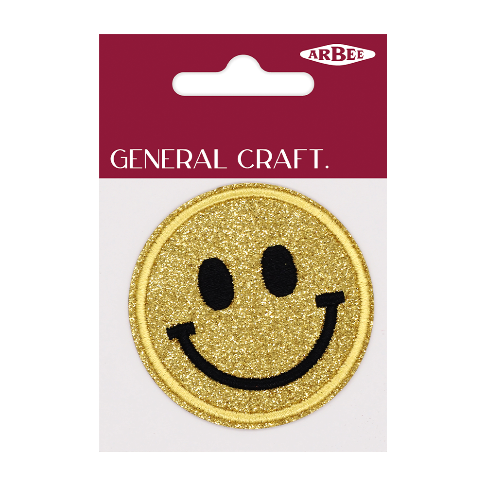 Arbee Crafty Patch, Smiley Face Glitter Gold- 60 mm 1pc