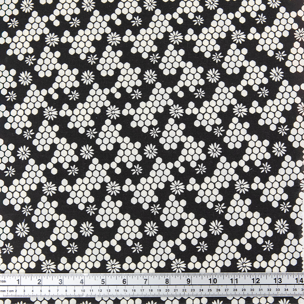 Print Craft & Quilting Fabric, Cream Geos On Black- Width 112cm
