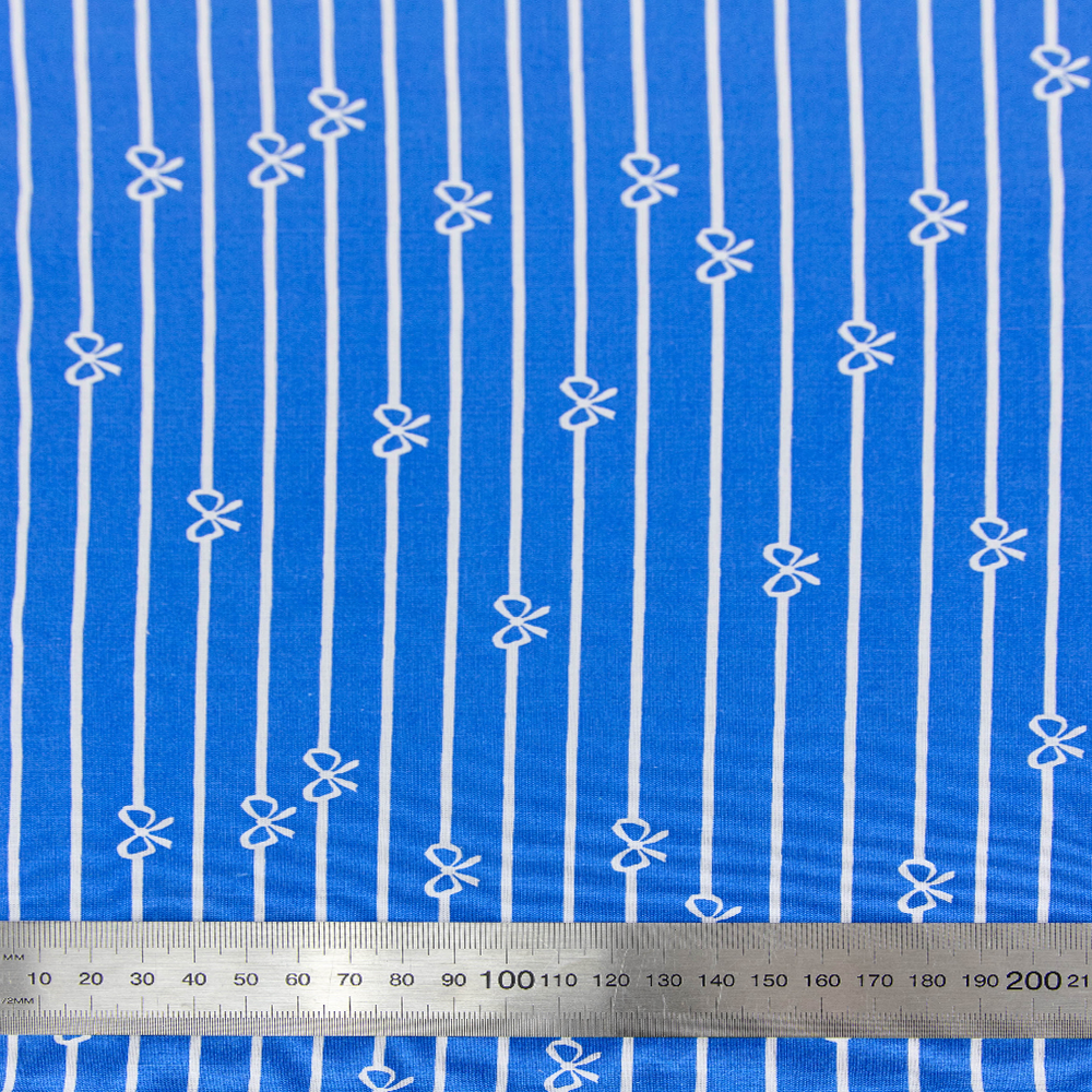 Print Craft & Quiltng Fabric, Blue Stripe & Bow-Width 110cm