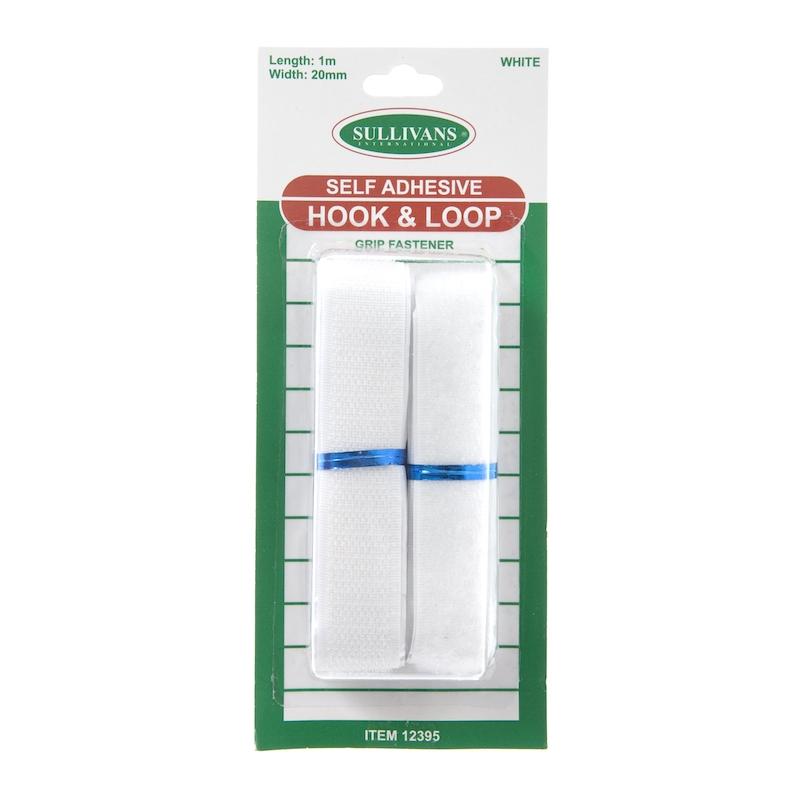 Sullivans Self-Adhesive Hook & Loop, White- 20mm x 1m