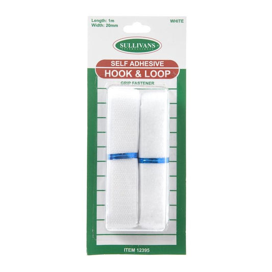 Sullivans Self-Adhesive Hook & Loop, White- 20mm x 1m