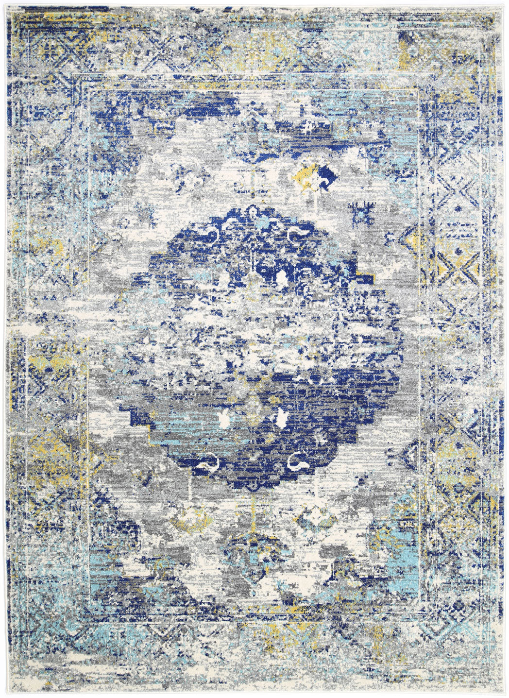 Exquisite Faded Blue and Yellow Rug