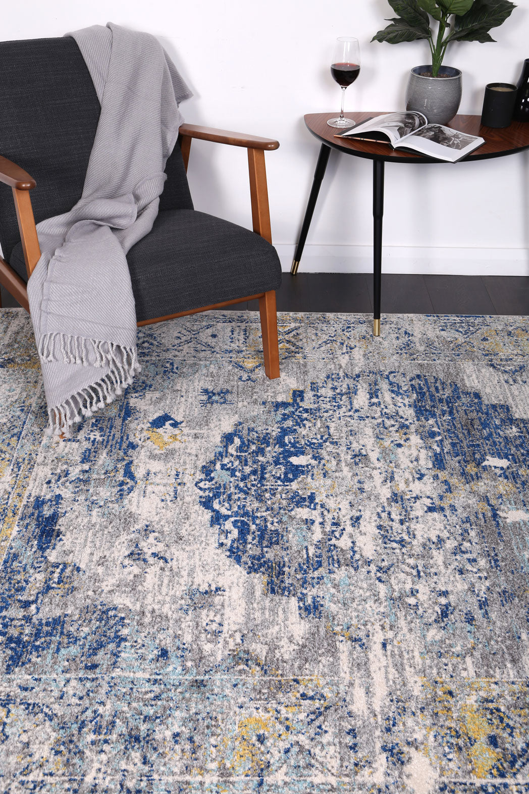 Exquisite Faded Blue and Yellow Rug