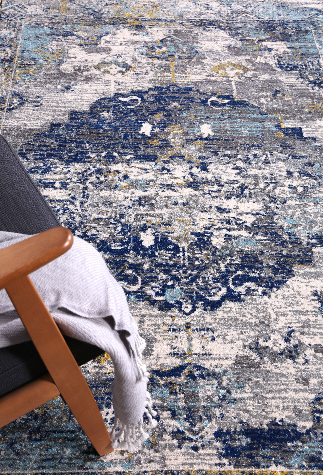 Exquisite Faded Blue and Yellow Rug