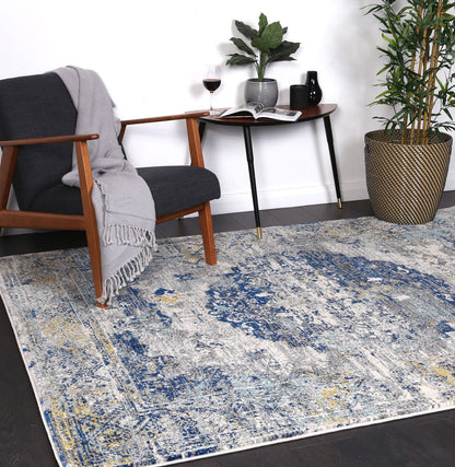 Exquisite Faded Blue and Yellow Rug