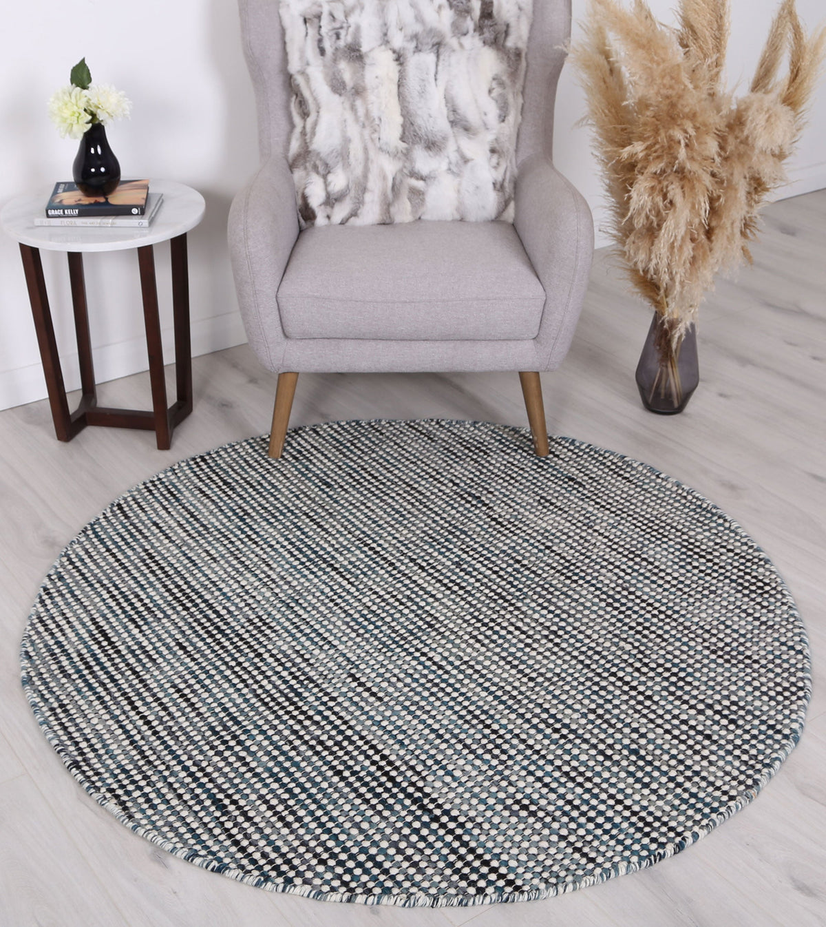 Skandi Ingrid Teal Round Wool Rug
